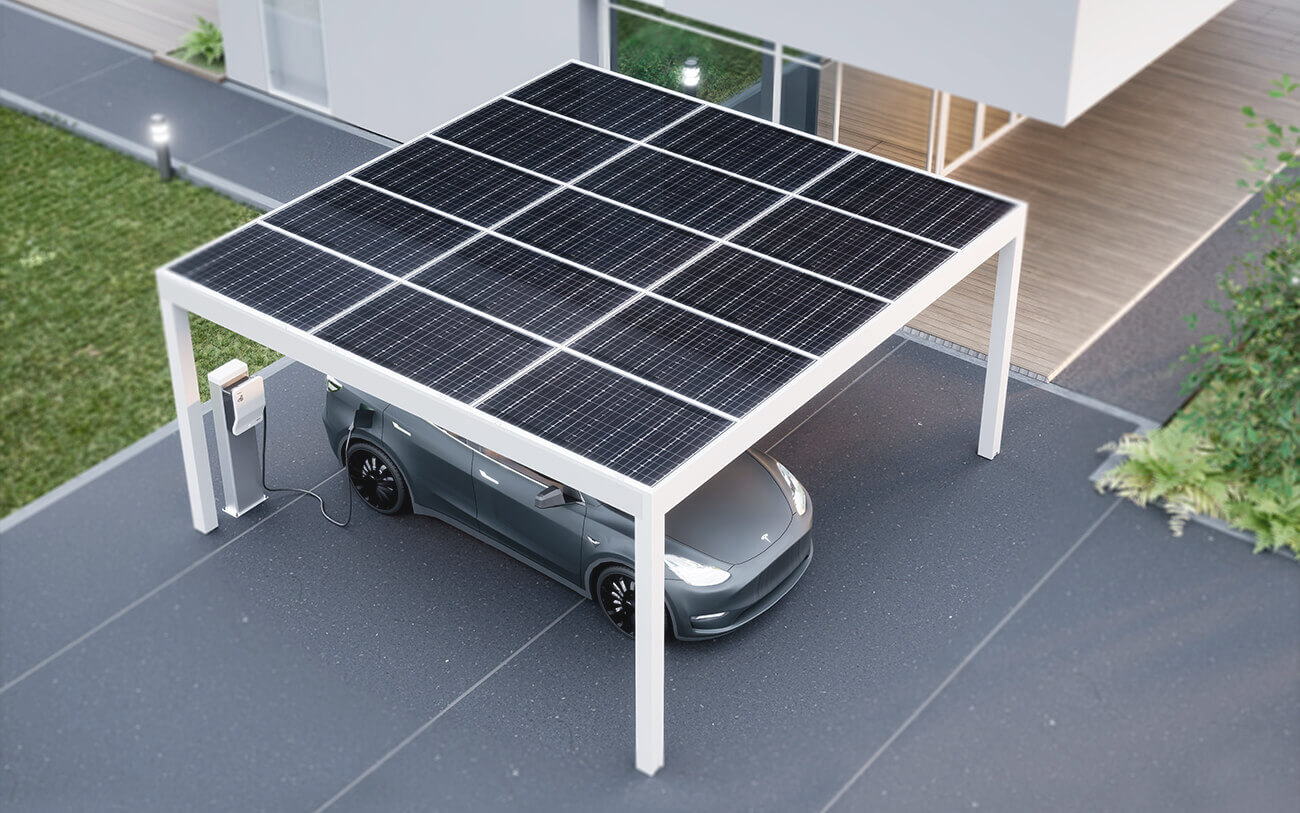 Pergola fotovoltaica con pannelli solari Solaria